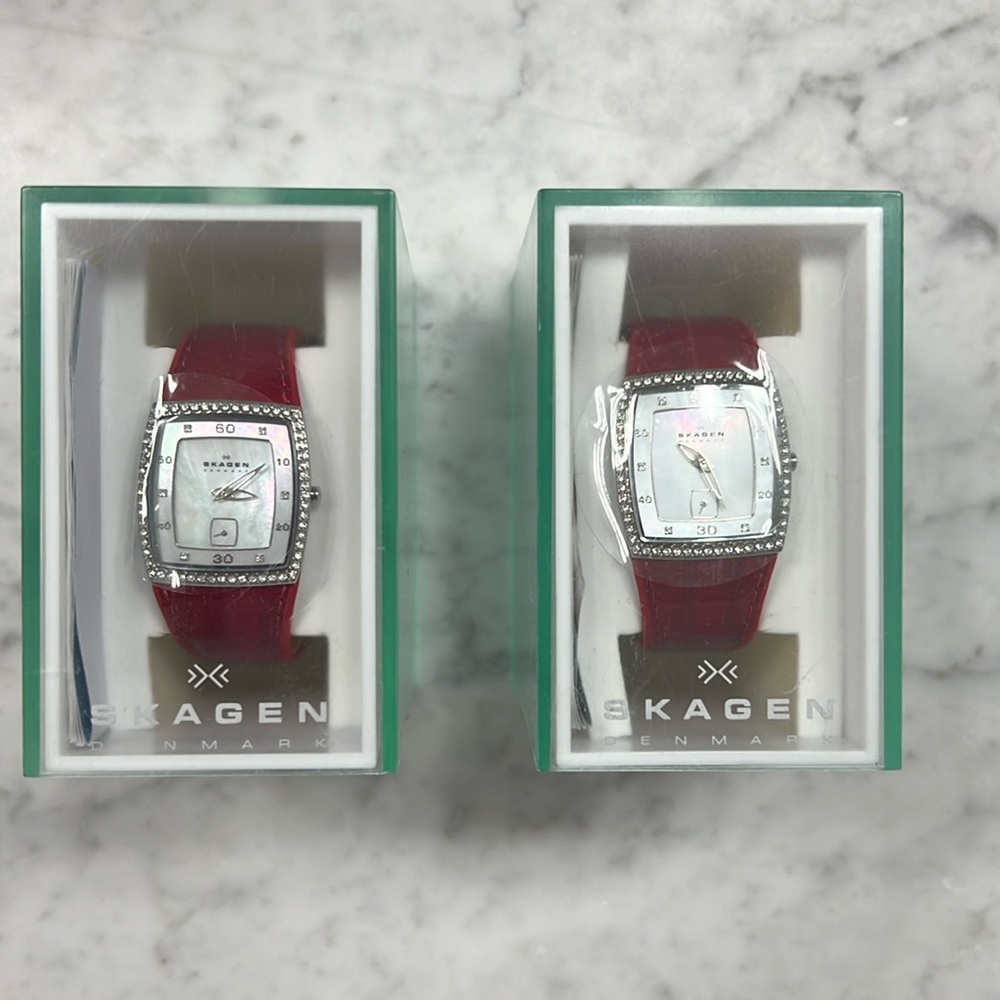 New in Box - Red Leather Watch with Crystal Accents
